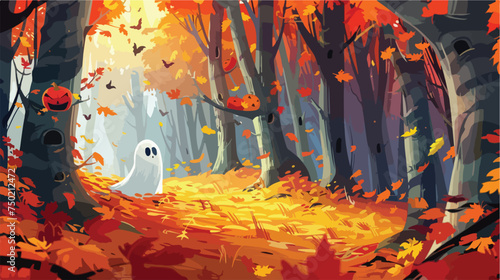 Ghost in a beautiful pumpkin covered fairytale fores