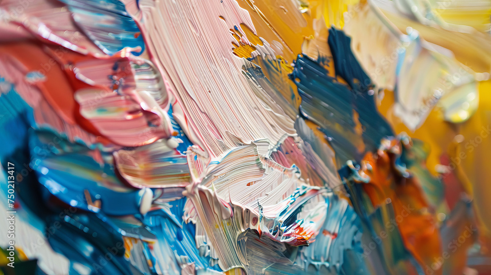 This image showcases an array of colors swirling together, creating a captivating visual in a modern abstract oil painting
