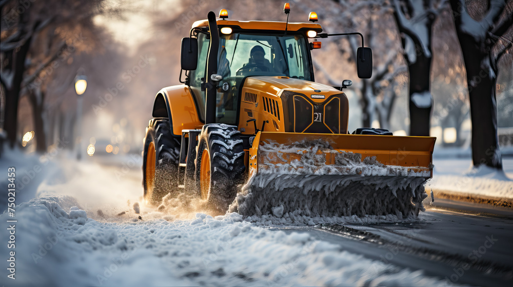 yellow snowplow, tractor, bulldozer, winter, road, snow, work transport, cleaning, city, snowdrifts, blizzard, cold, bucket, wheels, sweep, rake, machinery, trees, equipment yellow snowplow, tractor, bulldozer, winter, road, snow, work transport, cleaning, city, snowdrifts, blizzard, cold, bucket, wheels, sweep, rake, machinery, trees, equipment