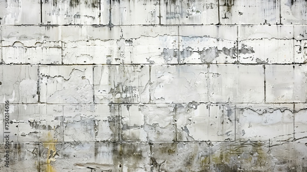A cement block wall features a copyspace created by a stroke of white paint, embodying urban grunge A cement block wall features a copyspace created by a stroke of white paint, embodying urban grunge