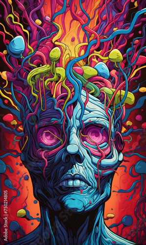 abstract illustrated mind, inner workings illustrated, trippy illustrations
