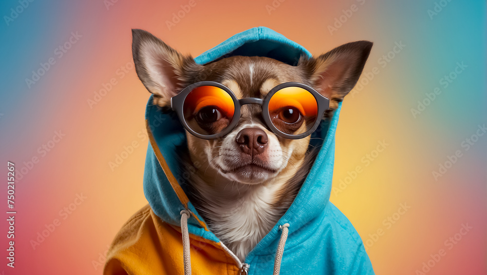 fashionable dog with sunglasses and hoodie style fashionable dog with sunglasses and hoodie style