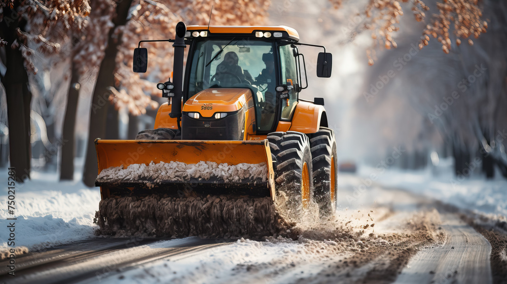yellow snowplow, tractor, bulldozer, winter, road, snow, work transport, cleaning, city, snowdrifts, blizzard, cold, bucket, wheels, sweep, rake, machinery, trees, equipment yellow snowplow, tractor, bulldozer, winter, road, snow, work transport, cleaning, city, snowdrifts, blizzard, cold, bucket, wheels, sweep, rake, machinery, trees, equipment