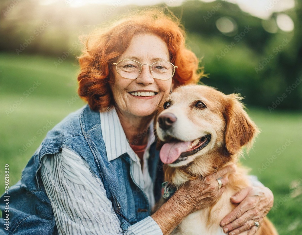 Elderly woman joyful moment with her pet dog. Bond with lifelong companionship, loyalty, and friendship between a human and a dog.