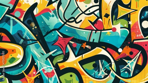 The background features graffiti, presented as a horizontal banner in vector illustration format