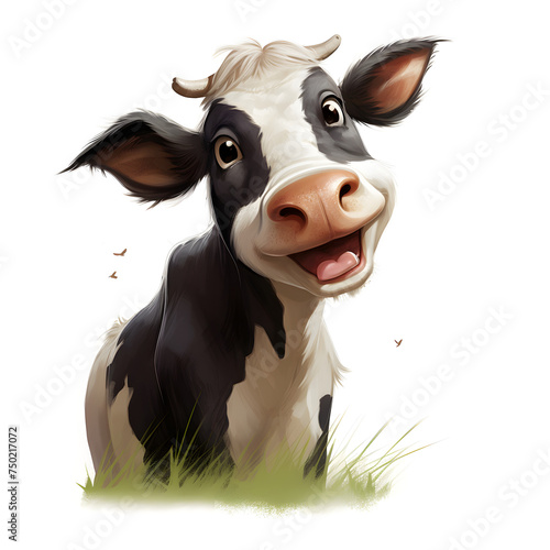 illustrated cow head with white background, portrait of a illustrated cow, funny cow