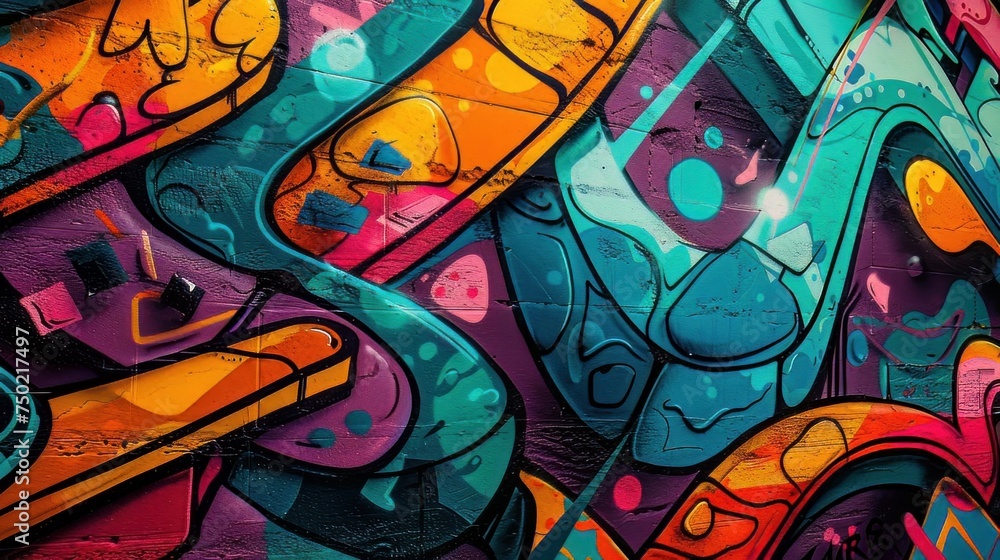 The seamless background showcases colorful graffiti against a dark background