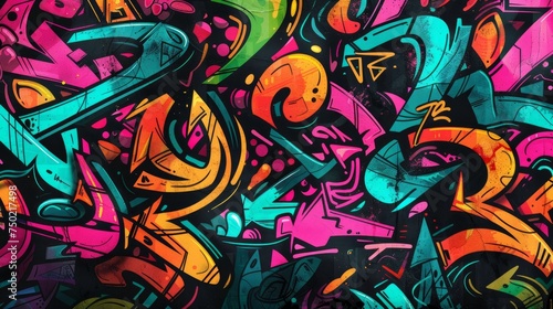 The seamless background showcases colorful graffiti against a dark background photo