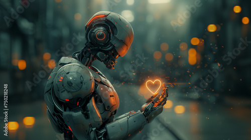 Robot hold a heart in his hand with love © Dominique