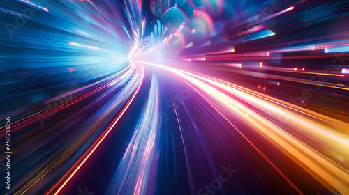 colorful abstract glowing light lines symbolizing speed, innovation, technology, progress, future and innovation on blurred background