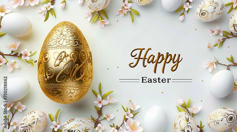 happy easter , with decorated Easter egg.   - obrazy, fototapety, plakaty 