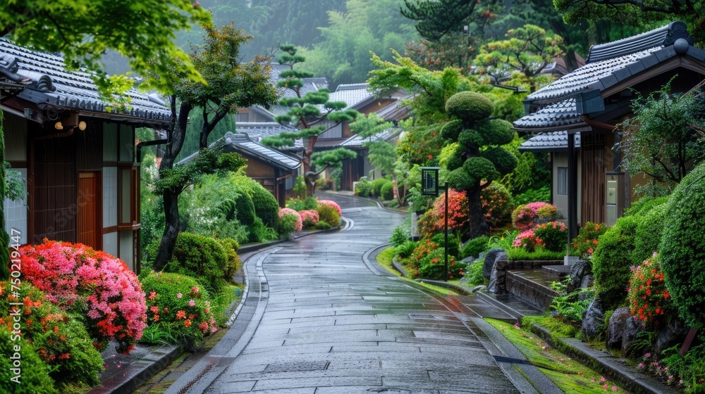 beautiful, clean and tidy traditional Japanese local village of Japan, one of the most visit destination of the world for traveler.