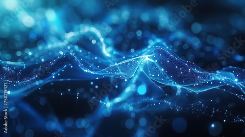 Blue medical neural network background, illustrating the integration of technology and healthcare in a futuristic setting. photo