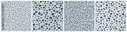 Stones seamless patters vector set. River and sea pebble template background. Paving summer backdrop. Doodle cobblestones and cute rocks wallpaper for interior, travel, beauty and spa, textile design.