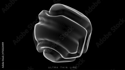 Ultra thin line fluid geometry. Dynamic vector distorted spheres.
