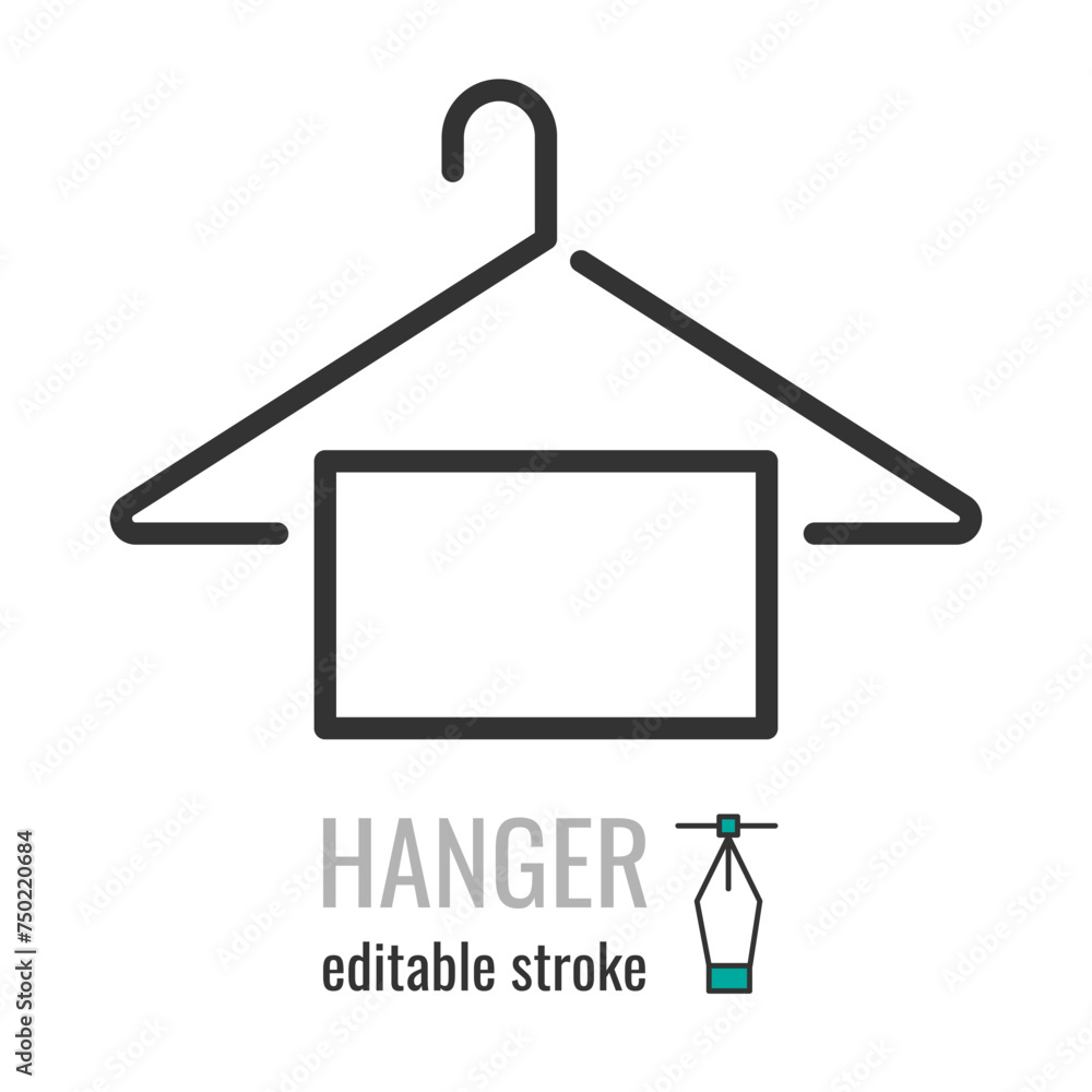 The hanger with towel line icon. Clothes rack symbol. Cloakroom pictogram. Wardrobe sign. Vector graphics illustration EPS 10. Editable stroke The hanger with towel line icon. Clothes rack symbol. Cloakroom pictogram. Wardrobe sign. Vector graphics illustration EPS 10. Editable stroke