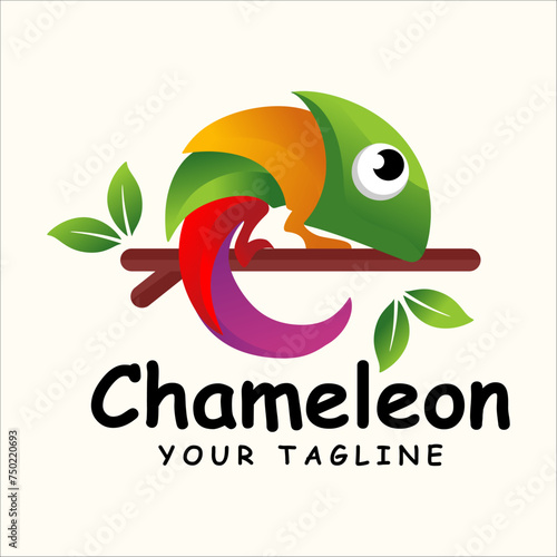chameleon gradient logo. Chameleon mascot logo design vector illustration