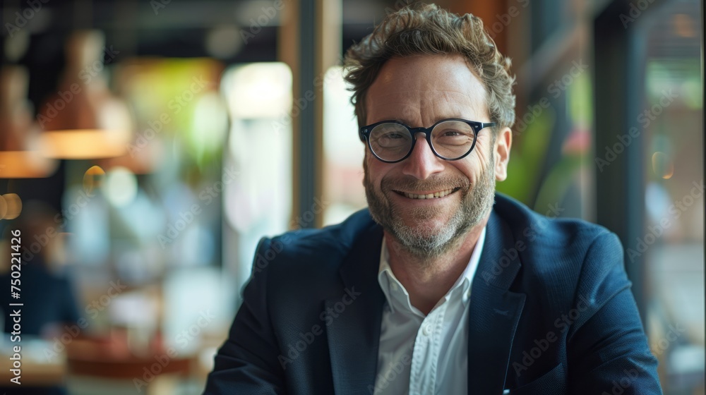 Obraz premium Man in Glasses Sitting at Table