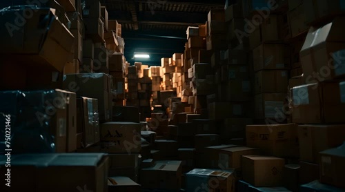 Many Paper Packing Boxes Piled Up in a Big Pile in Warehouse Setting
 photo