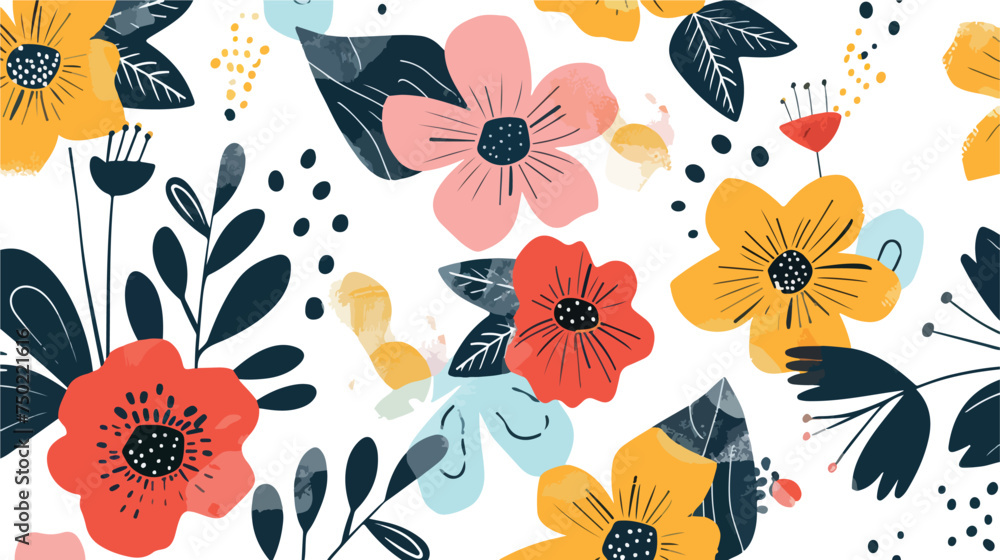 Modern abstract flowers collage pattern. Bright cont