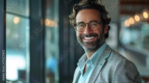 Smiling Man in Suit and Glasses