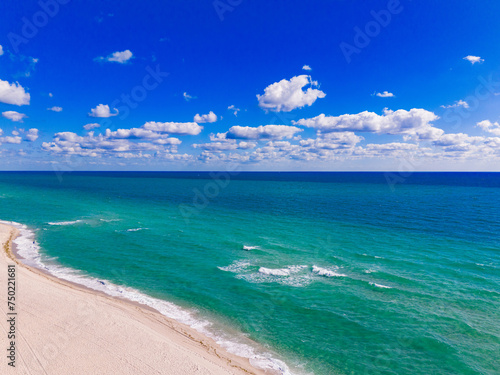 Aerial stock print photo Miami Beach deep blue sky 
