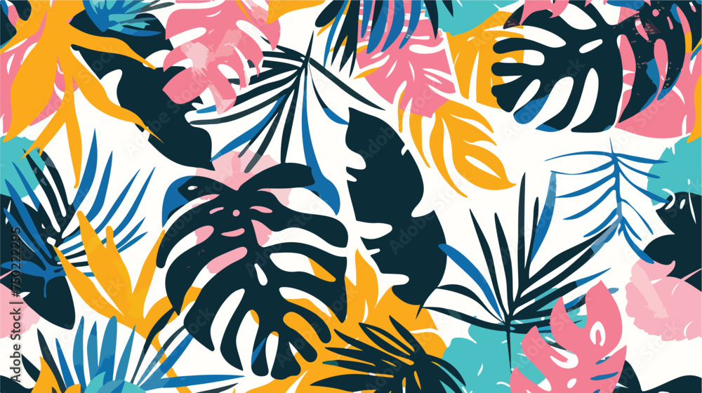 Multicolor abstract background with tropical palm le - obrazy, fototapety, plakaty 