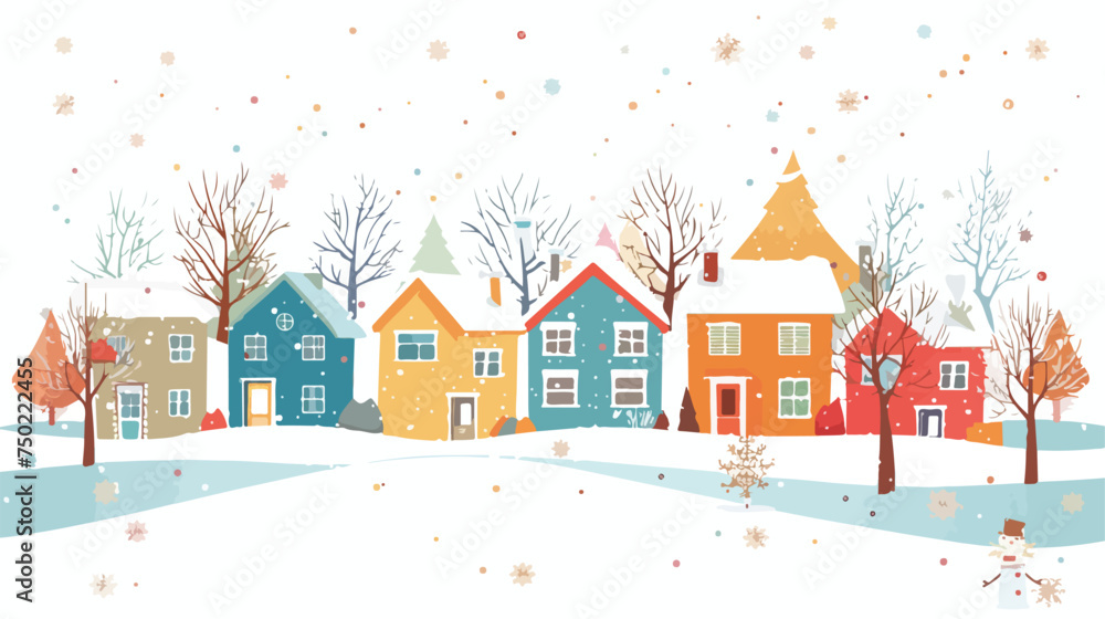 Neighborhood in winter landscape scene vector illust
