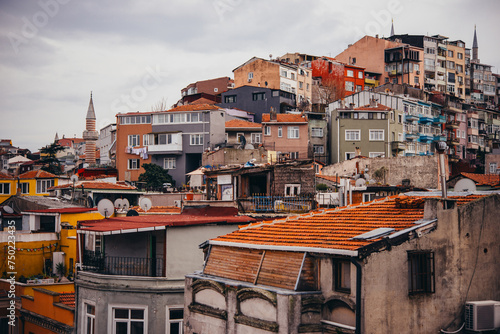 View of houses in Fatih district of Istanbul, Turkey. photo