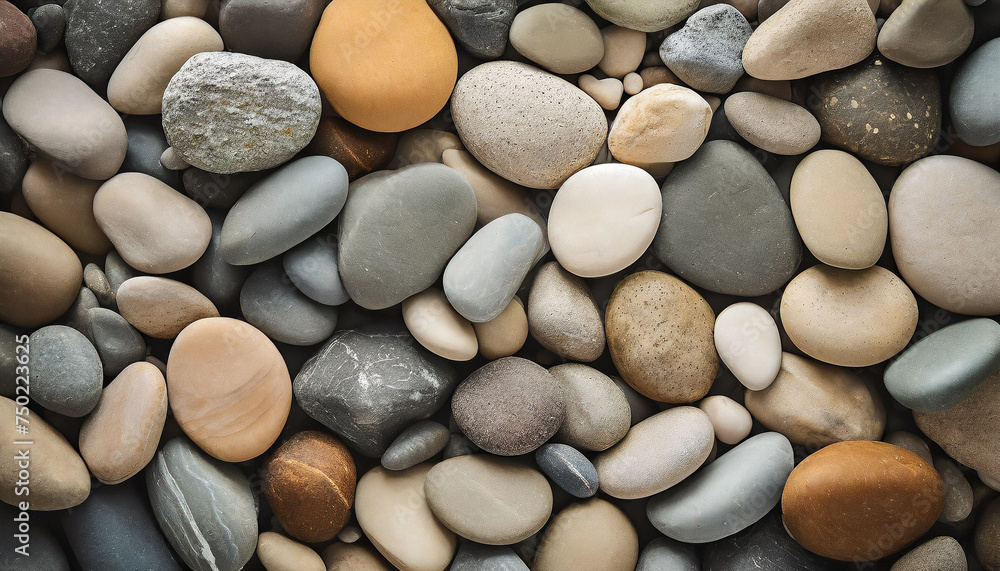 Smooth river rocks, nature's art, symbolize tranquility and resilience in a serene backdrop Smooth river rocks, nature's art, symbolize tranquility and resilience in a serene backdrop