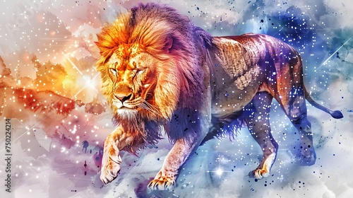 Colorful Cosmic Lion Walking in Futuristic Digital Art © PorchzStudio