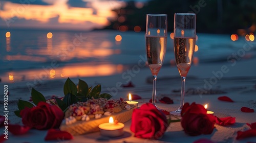 Romantic dinner on sea beach.  Background concept photo