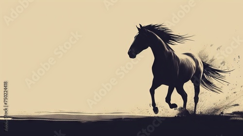 Horse Silhouette on Beige - Equestrian Art - Dynamic Movement - Ink Splash Effect - Generative AI © Cristiano Venti