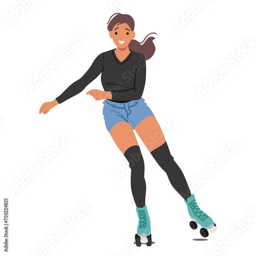 Young Woman Roller Skating With Grace And Confidence Isolated On White Background. Cheerful Girl Teenager in Action