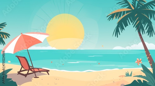 Tropical Beach and Sun - Minimalist Vacation Background - Summer Party Design Element - Serene Summer Getaway - Generative AI