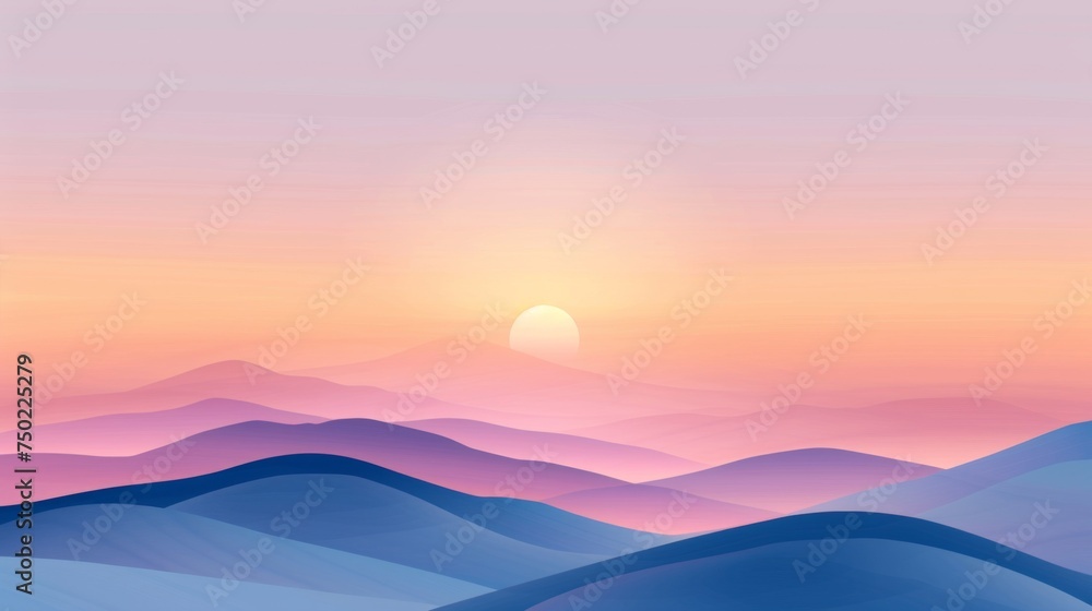 Serene Gradient Sunset - Minimalistic Landscape Design - Peaceful Evening Glow - Generative AI