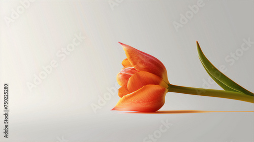 Single orange tulip on a white background, up close #750225280