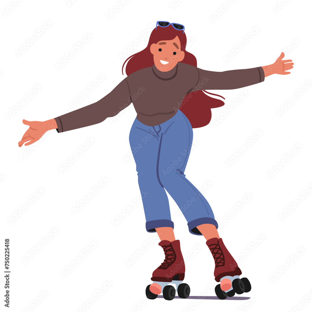 Young Woman Glides Effortlessly On Roller Skates, Exuding Joy And Freedom As She Navigates the Rink With Grace
