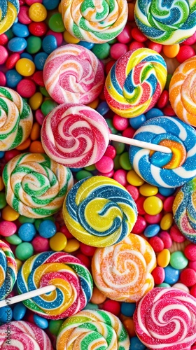 Colorful assortment of lollipops and candies close-up