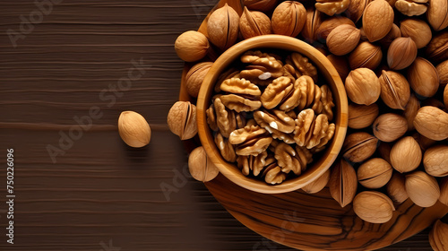 Background with walnut nuts  top view of nuts