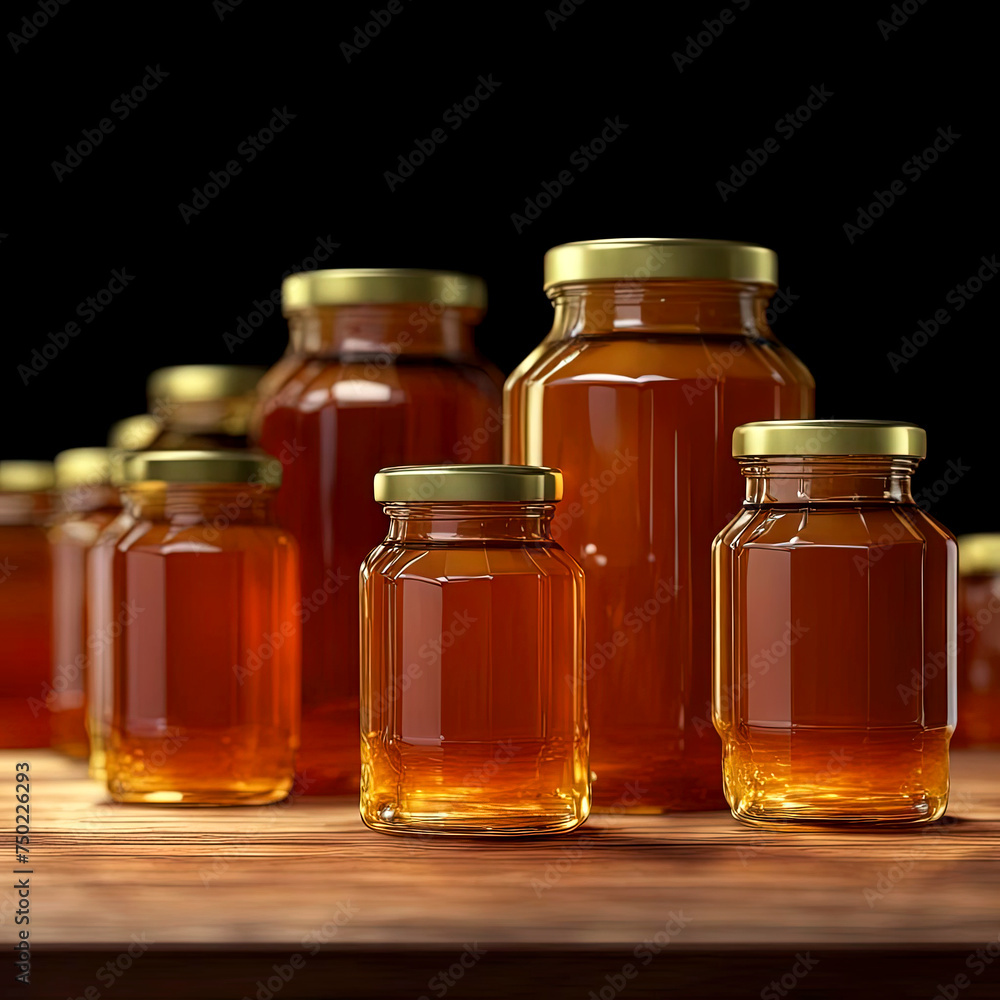 Glass jar full of honey on wooden table Glass jar full of honey on wooden table