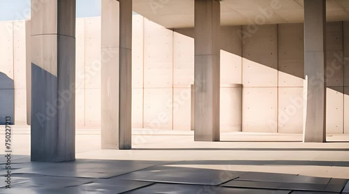 Light Gray Concrete with Reflection of Light, Creating a Game of Light and Shadow, Featuring Pillars photo