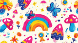 Seamless pattern retro 1970s. Psychedelic groove ele