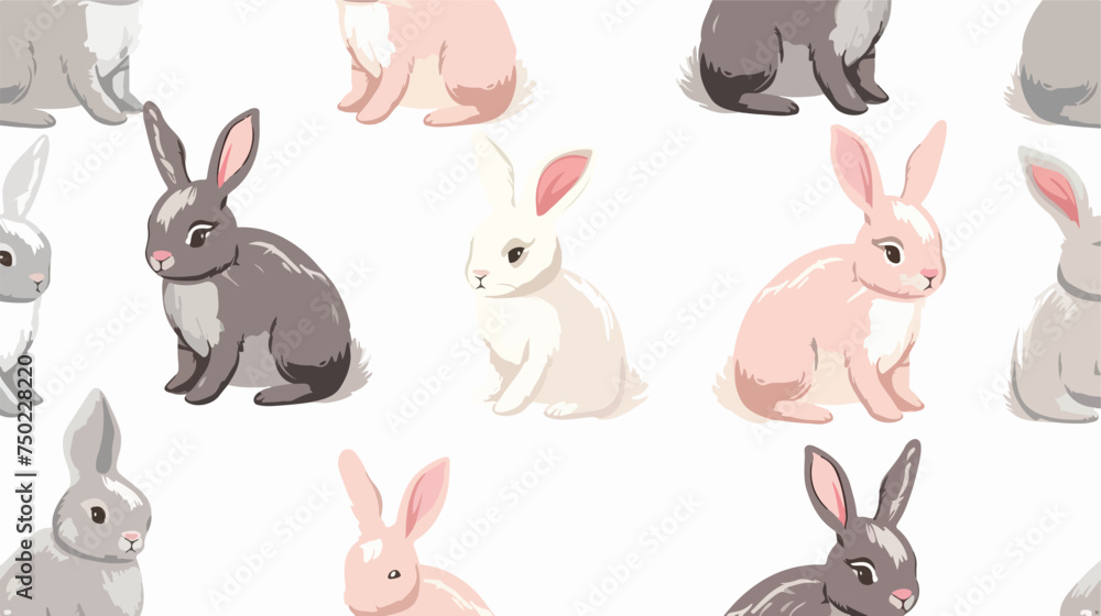 Seamless pattern with rabbits isolated on white back