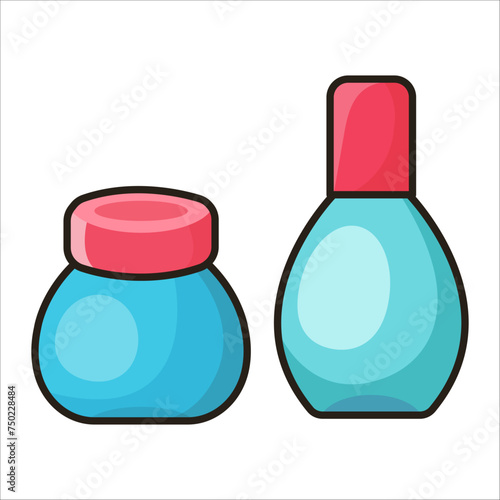 Сartoon packaging. Facial lotion. Face cream. Facial gel. Micellar water. Facial care cosmetics. Vector illustration in flat style