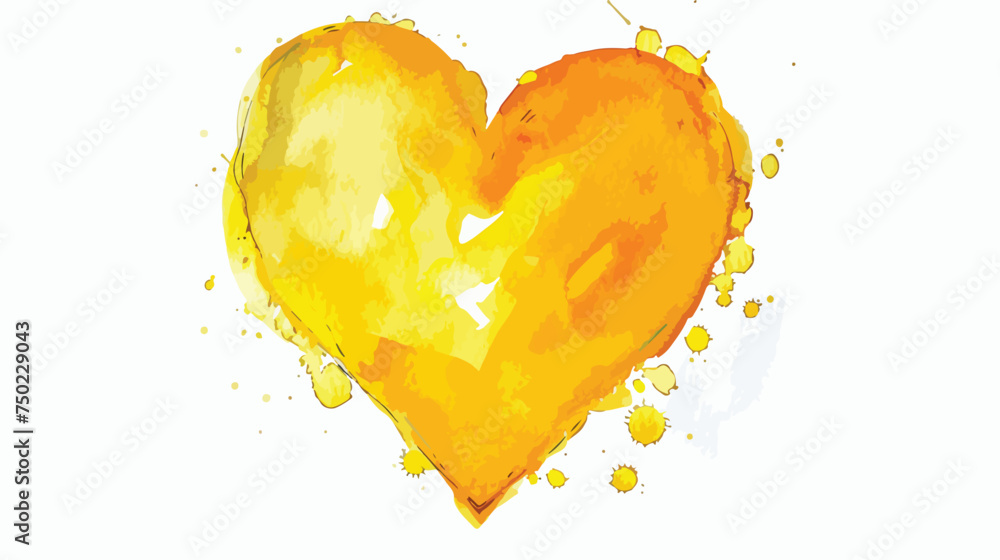 Simple abstract yellow heart painted in watercolor a