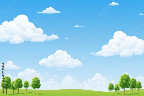 Green Field With Trees and Clouds