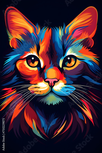 Pop art portrait of a cat, beautiful illustrated colorful portrait of a cat © MrJeans