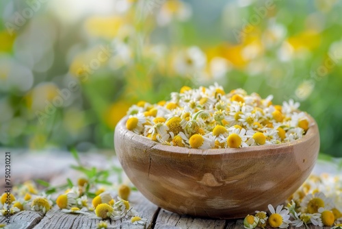 Chamomile Matricaria recutita is widely used for the herbal product photo
