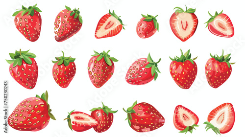 Fototapeta Naklejka Na Ścianę i Meble -  Strawberry red berries cartoon set isolated illustra